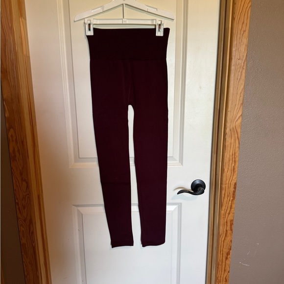 Sofia Womens FREE SIZE fleeced Burgundy High-Waisted Leggings - Picture 5 of 6